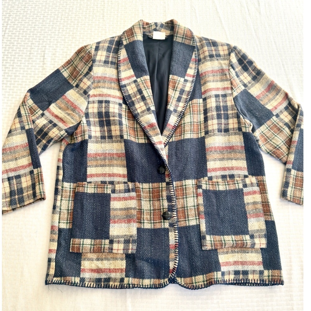 Vintage Maurices Patchwork Plaid Blazer Jacket Oversized Large Made in Canada